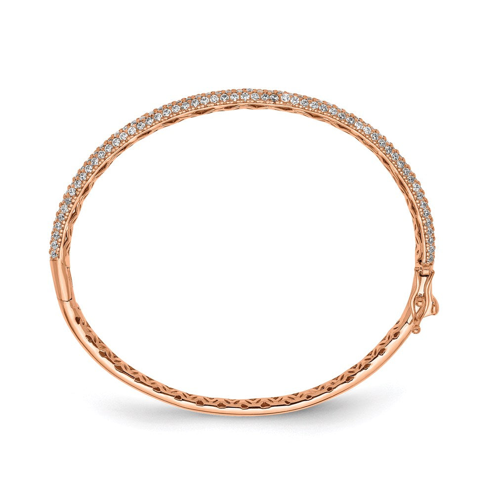 Sterling Shimmer Sterling Silver Rose-tone Flash Rose Gold-plated 175 Stone PavÂ CZ Hinged Bangle Bracelet