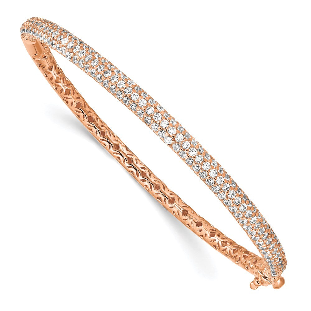 Sterling Shimmer Sterling Silver Rose-tone Flash Rose Gold-plated 175 Stone PavÂ CZ Hinged Bangle Bracelet