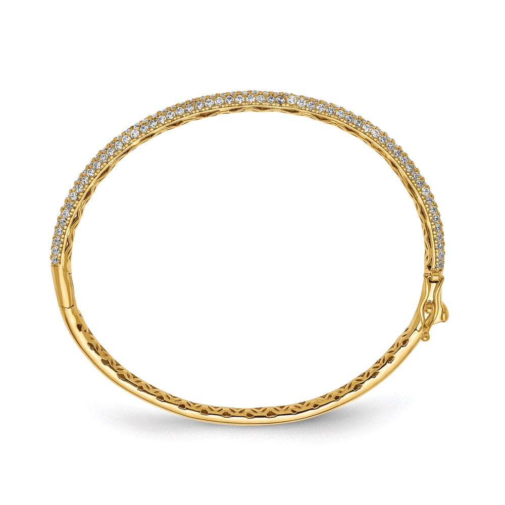 Sterling Shimmer Sterling Silver Gold-tone Flash Gold-plated 175 Stone PavÂ CZ Hinged Bangle Bracelet