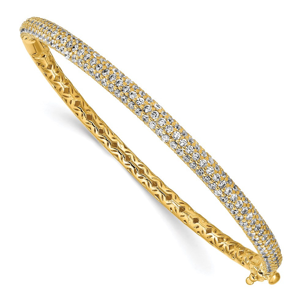 Sterling Shimmer Sterling Silver Gold-tone Flash Gold-plated 175 Stone PavÂ CZ Hinged Bangle Bracelet