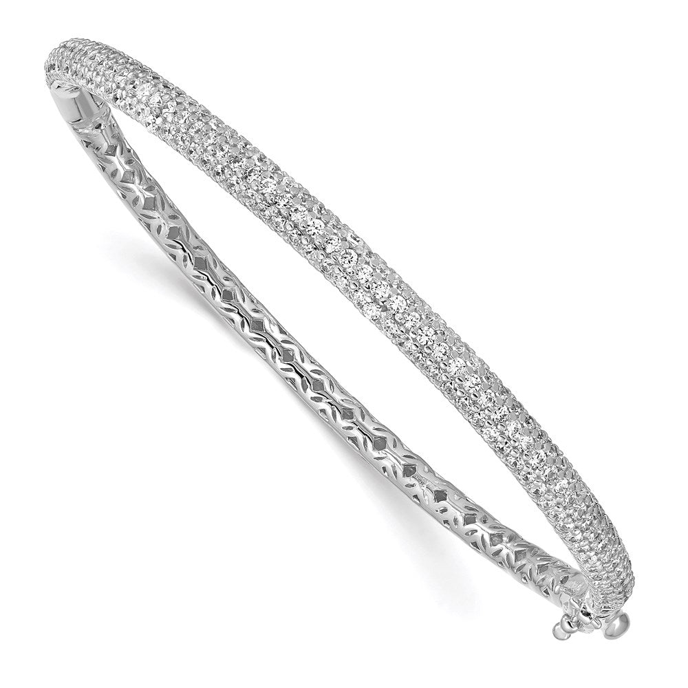 Sterling Shimmer Sterling Silver Rhodium-plated 175 Stone PavÂ CZ Hinged Bangle Bracelet