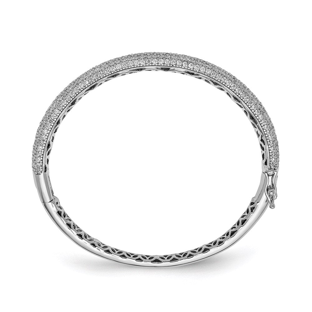 Sterling Shimmer Sterling Silver Rhodium-plated 303 Stone CZ PavÂ Hinged Bangle