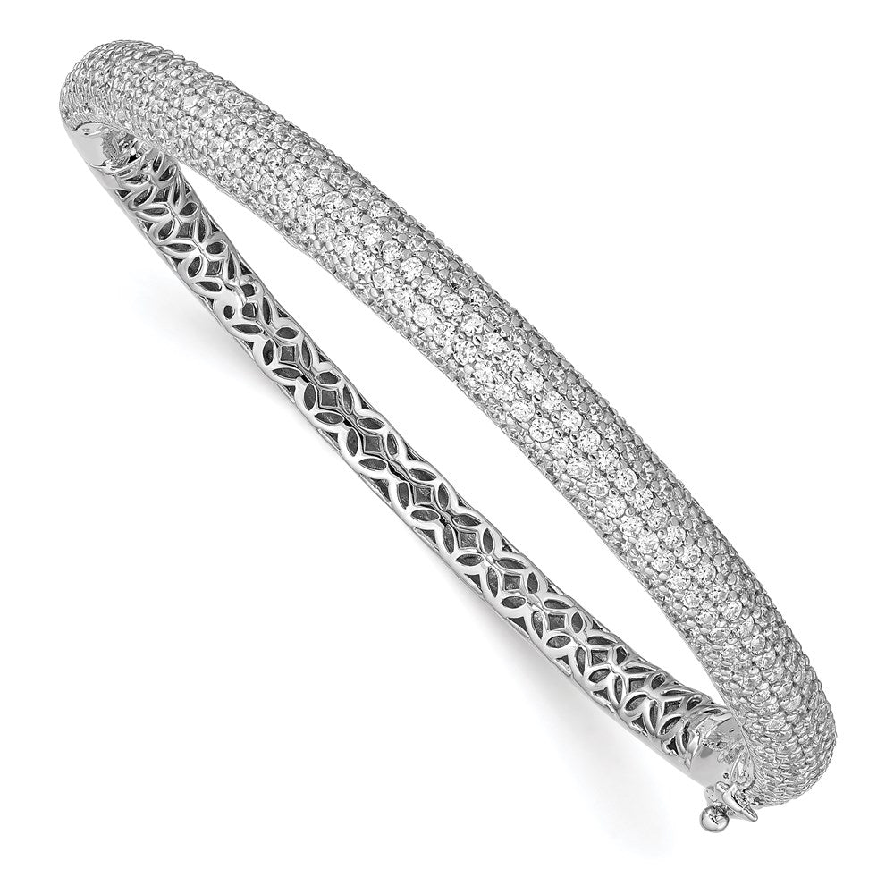 Sterling Shimmer Sterling Silver Rhodium-plated 303 Stone CZ PavÂ Hinged Bangle