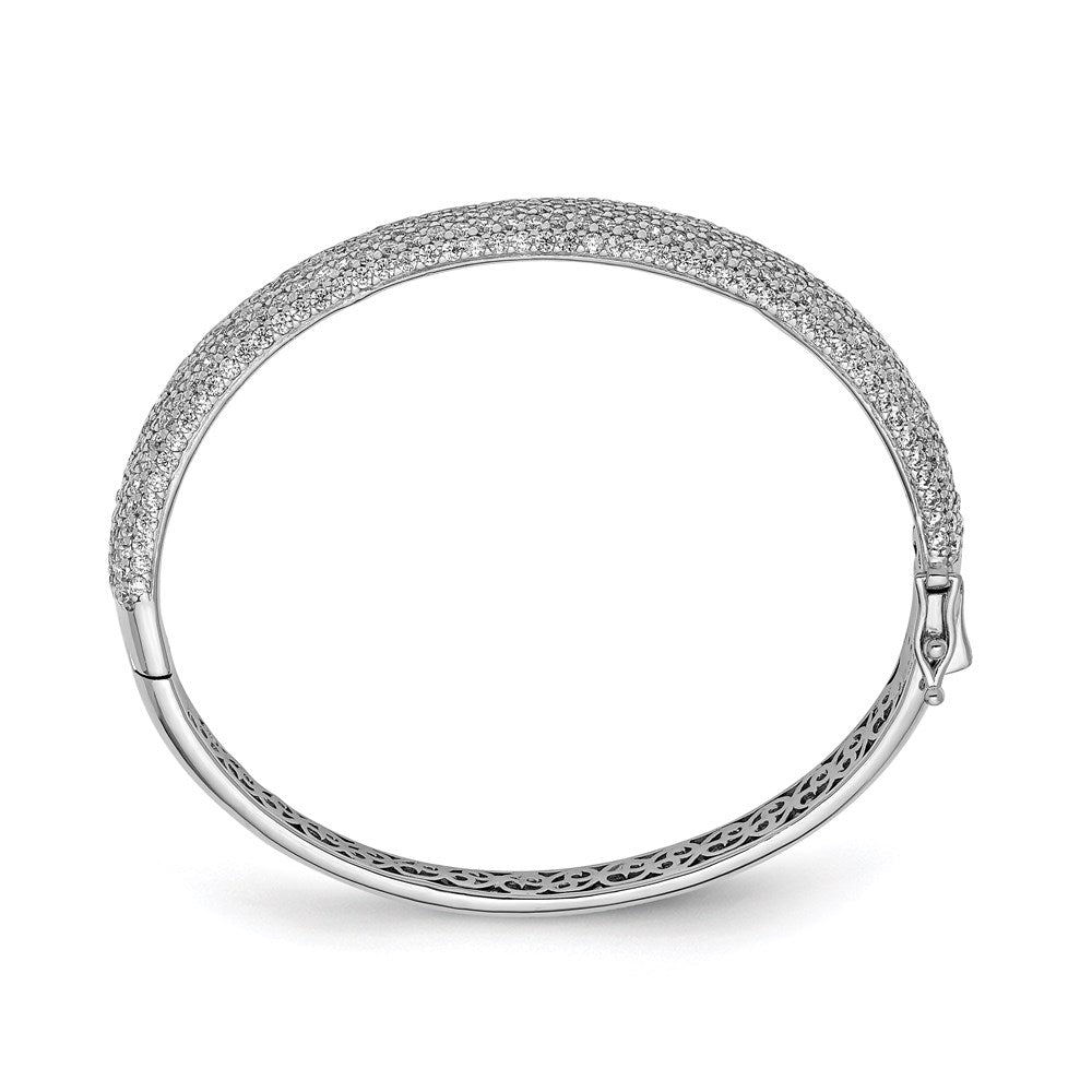 Sterling Shimmer Sterling Silver Rhodium-plated 360 Stone CZ PavÂ Hinged Bangle
