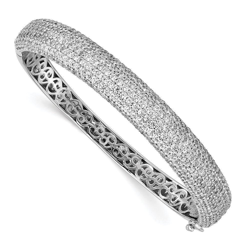 Sterling Shimmer Sterling Silver Rhodium-plated 360 Stone CZ PavÂ Hinged Bangle