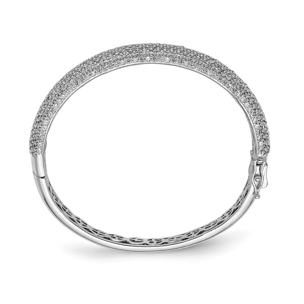 Sterling Shimmer Sterling Silver Rhodium-plated 568 Stone CZ PavÂ Hinged Bangle