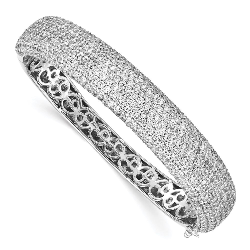 Sterling Shimmer Sterling Silver Rhodium-plated 568 Stone CZ PavÂ Hinged Bangle