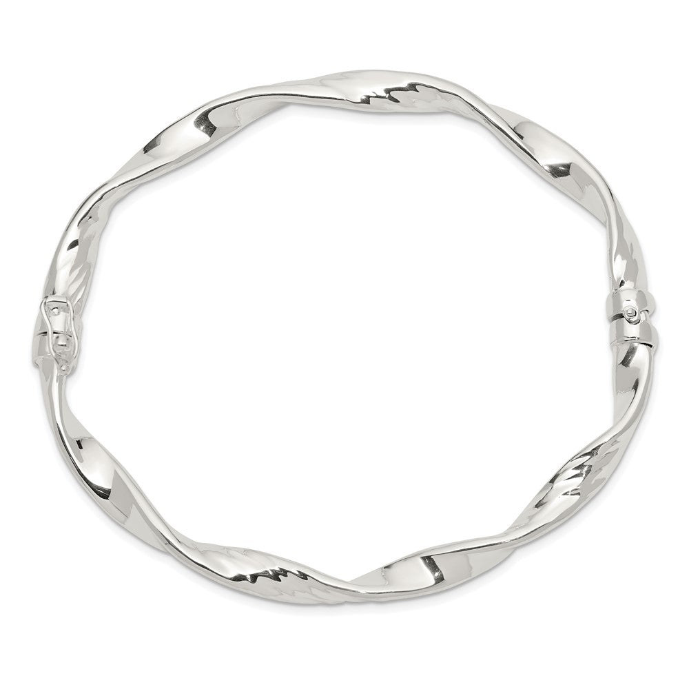 Sterling Silver Rhodium-plated Polished Twisted Hinged Bangle