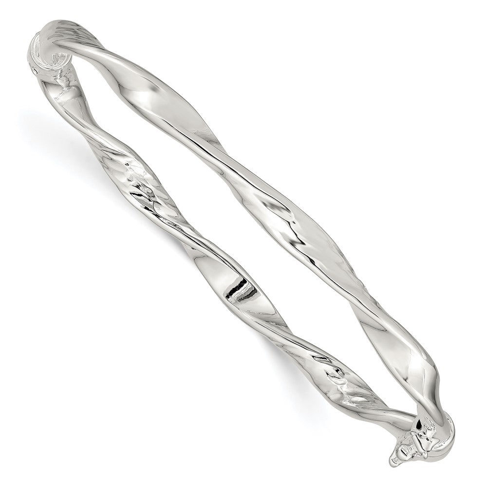 Sterling Silver Rhodium-plated Polished Twisted Hinged Bangle