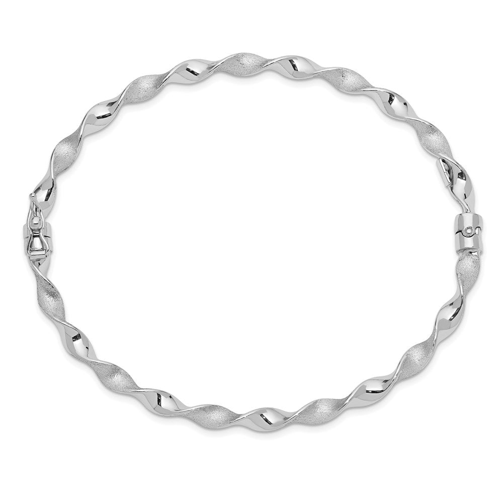 Sterling Silver Rhodium Brush/Polish Twist Hinged Bangle