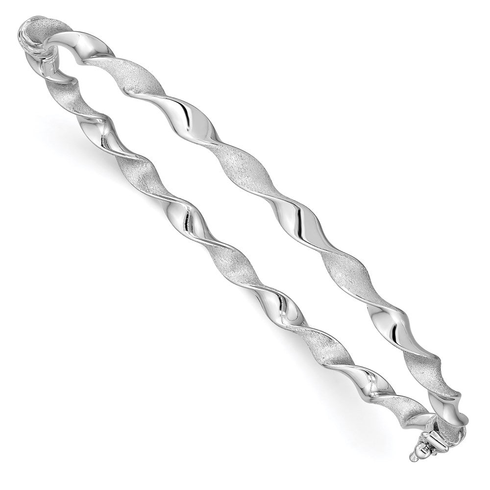Sterling Silver Rhodium Brush/Polish Twist Hinged Bangle