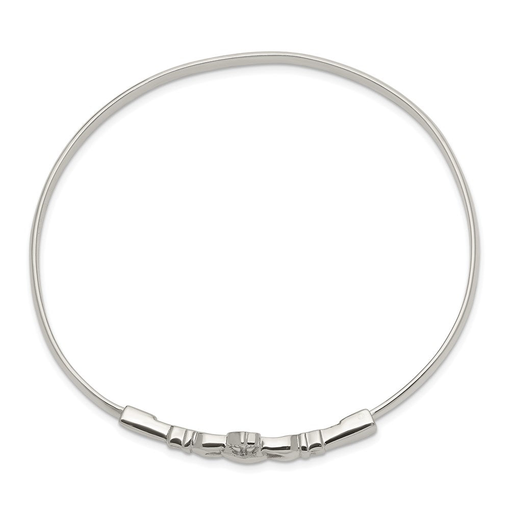 Sterling Silver Polished Claddagh Slip-on Bangle Bracelet