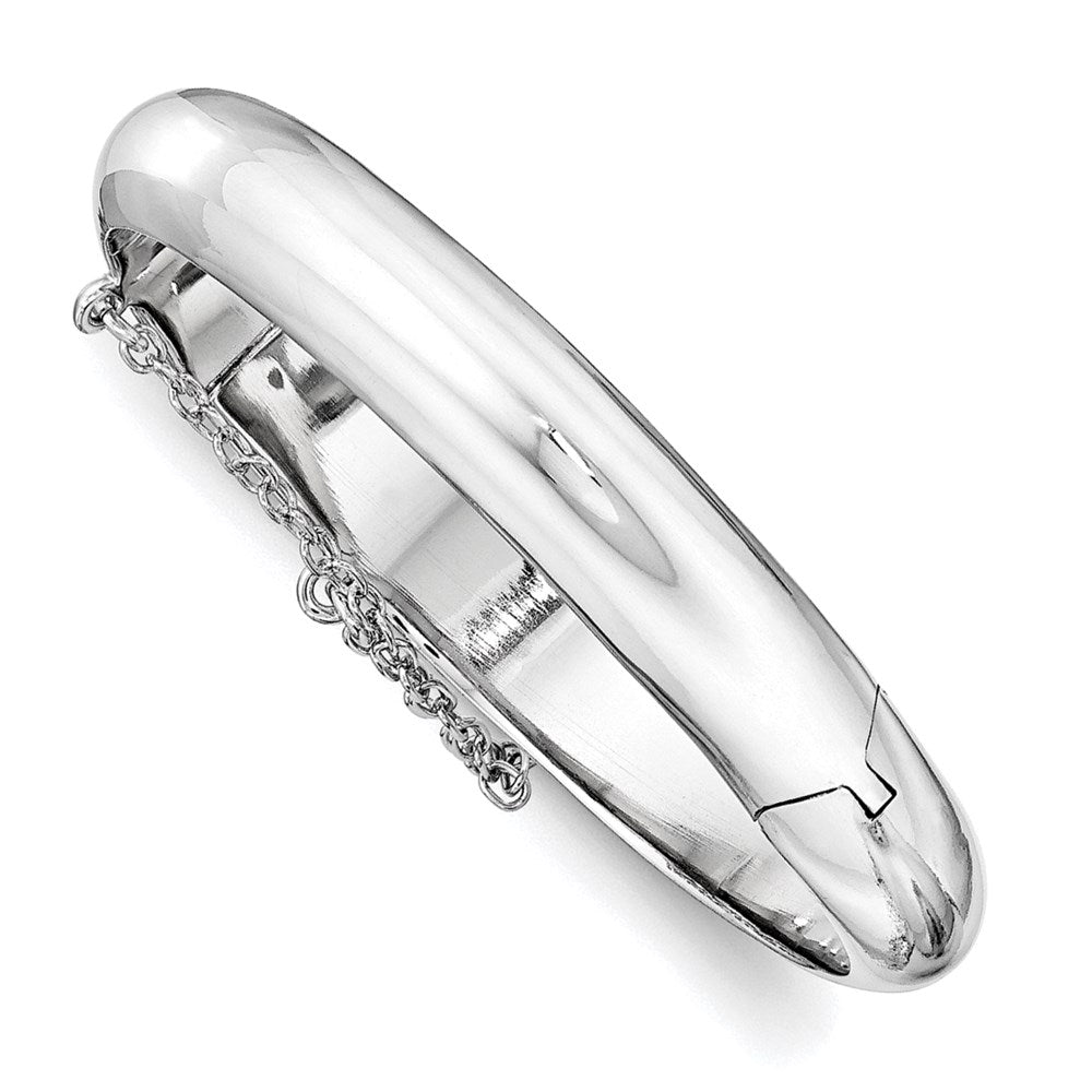 Sterling Silver Rhod. Plated Pol. w/Safety Hinged Child's Bangle