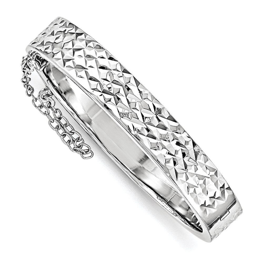 Sterling Silver Rhod. Plated D/C w/Safety Hinged Child's Bangle