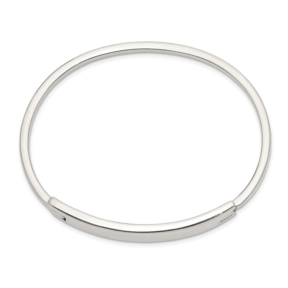 Sterling Silver Polished Engravable 42x ID Plate Hinged Hook Closure Bangle