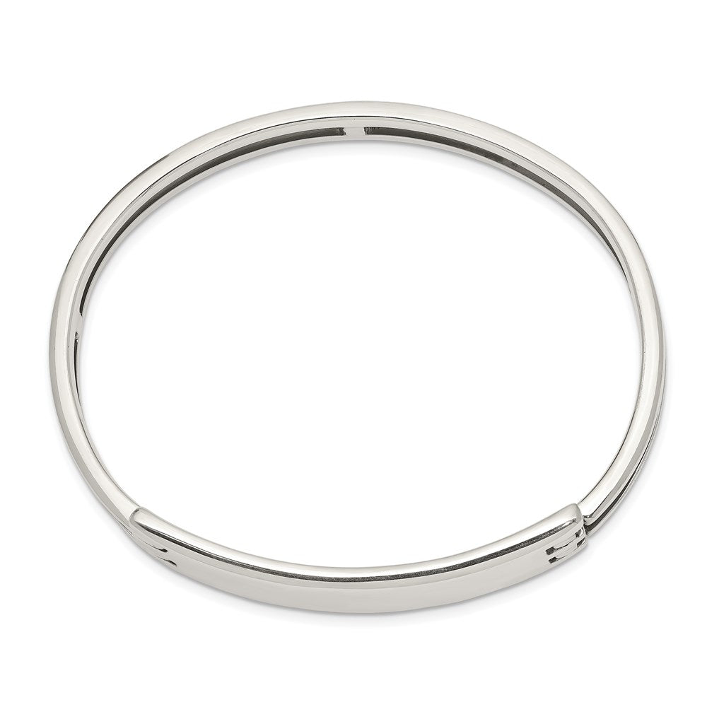 Sterling Silver Polished Engravable 41x ID Plate Hinged Hook Closure Bangle