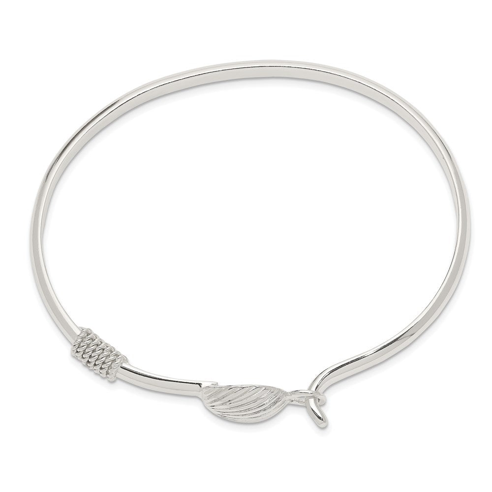 Sterling Silver Polished Shell Hook Closure Bangle