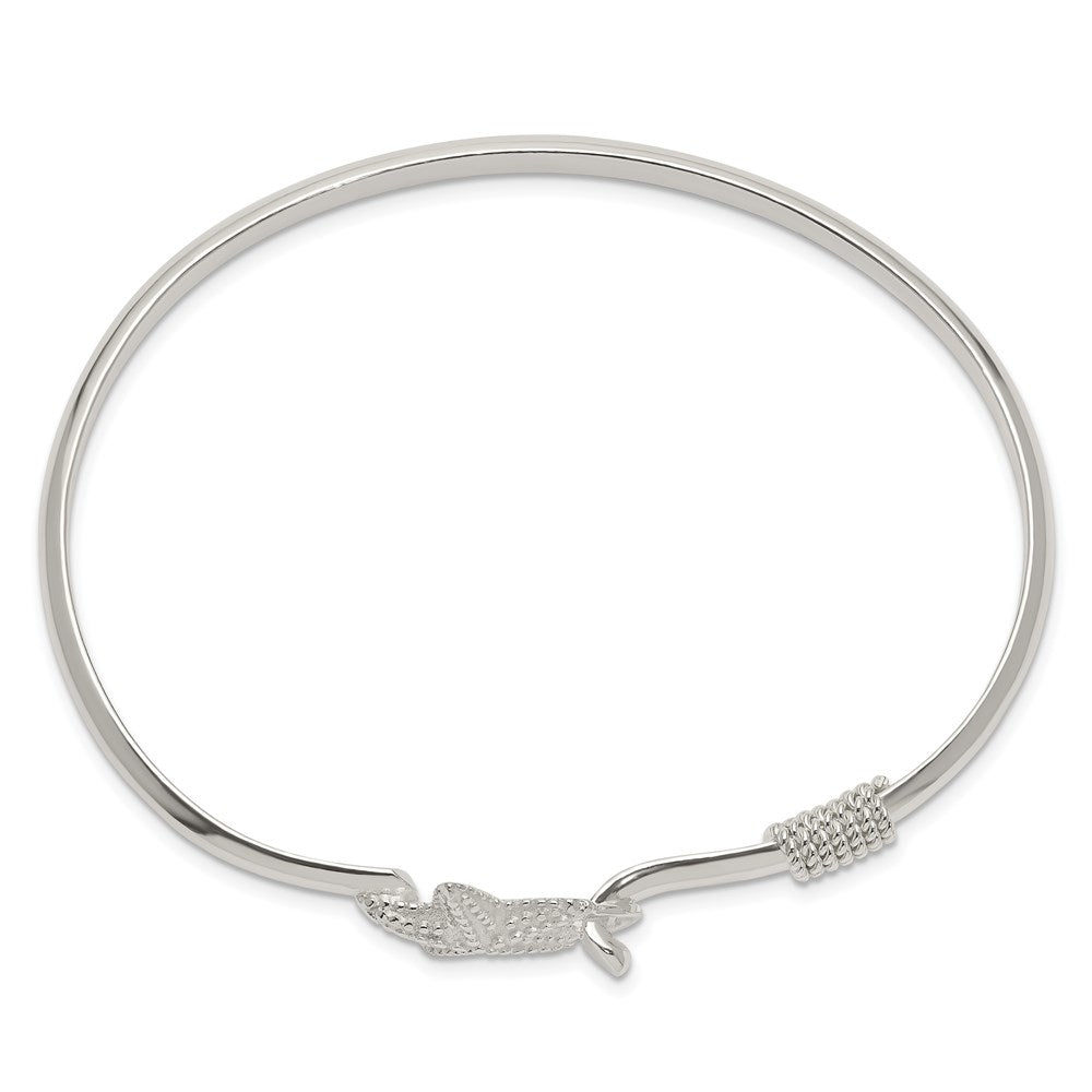 Sterling Silver Polished and Textured Starfish Hook Closure Bangle