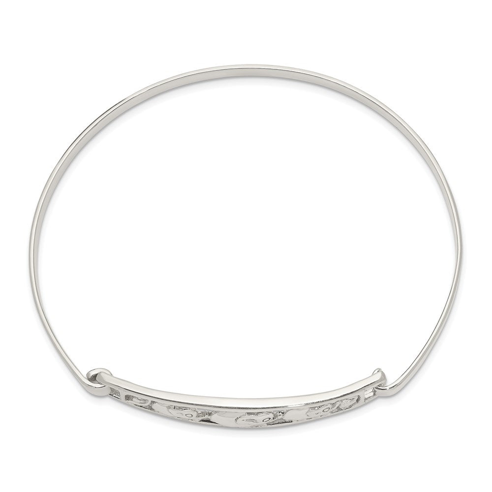 Sterling Silver Polished Elephant Hinged Hook Closure Bangle