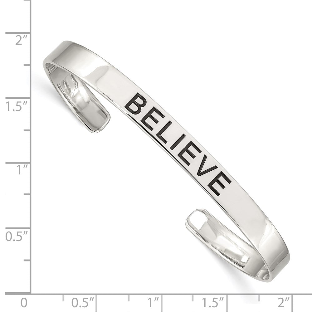 Sterling Silver Polished Antiqued BELIEVE Cuff Bangle