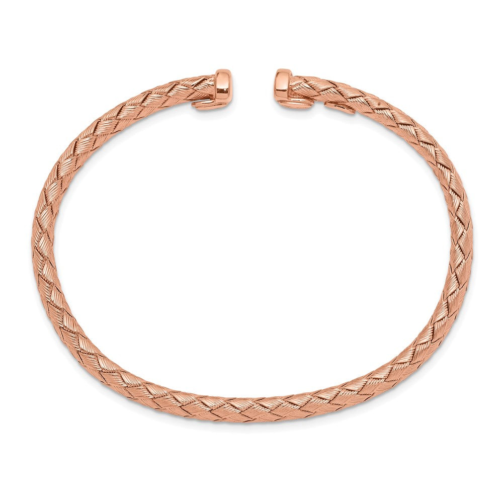 Sterling Silver Rose-tone Polished Braided Texture Flexible Bangle