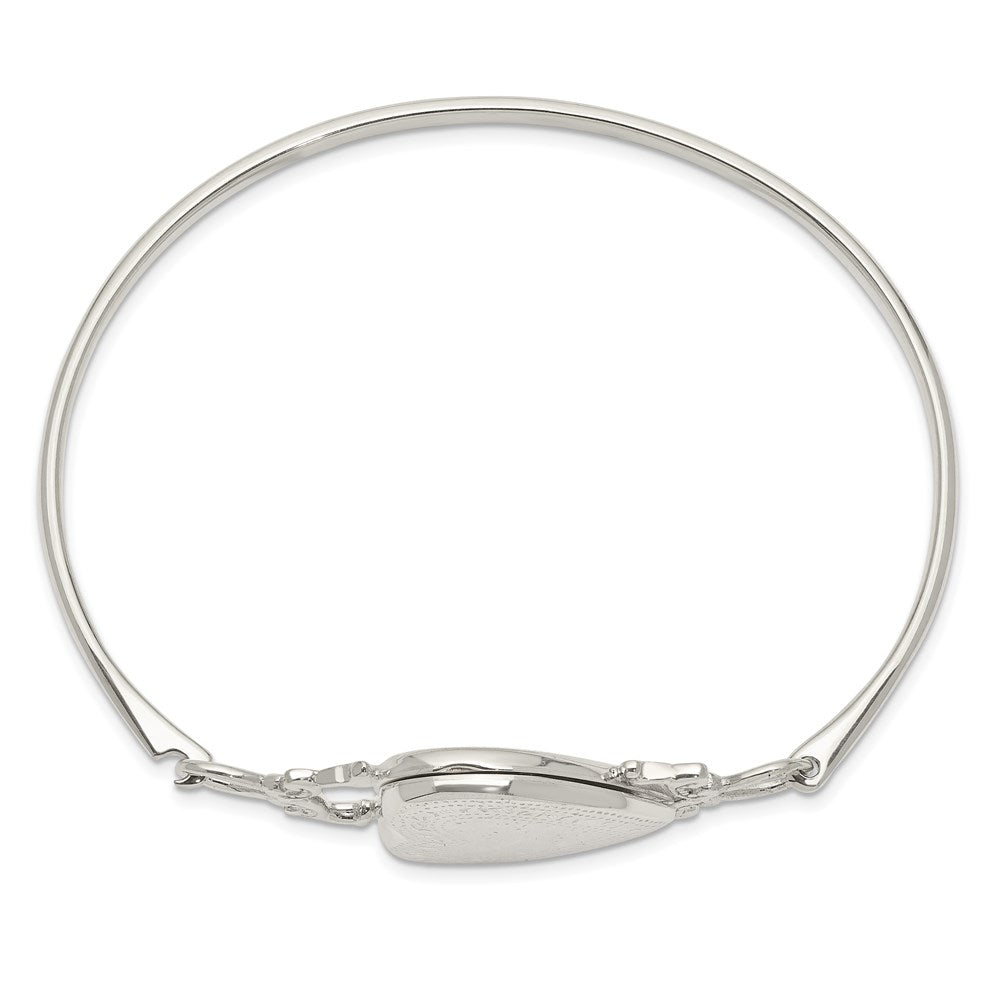 Sterling Silver Polished Heart Locket Hook Closure Bangle Bracelet
