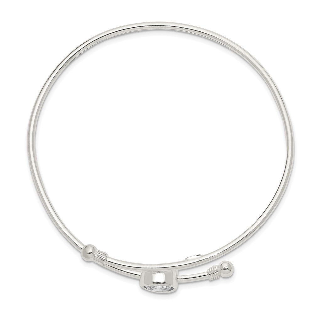 Sterling Silver Polished Bezel CZ Bypass Slip-on Bangle