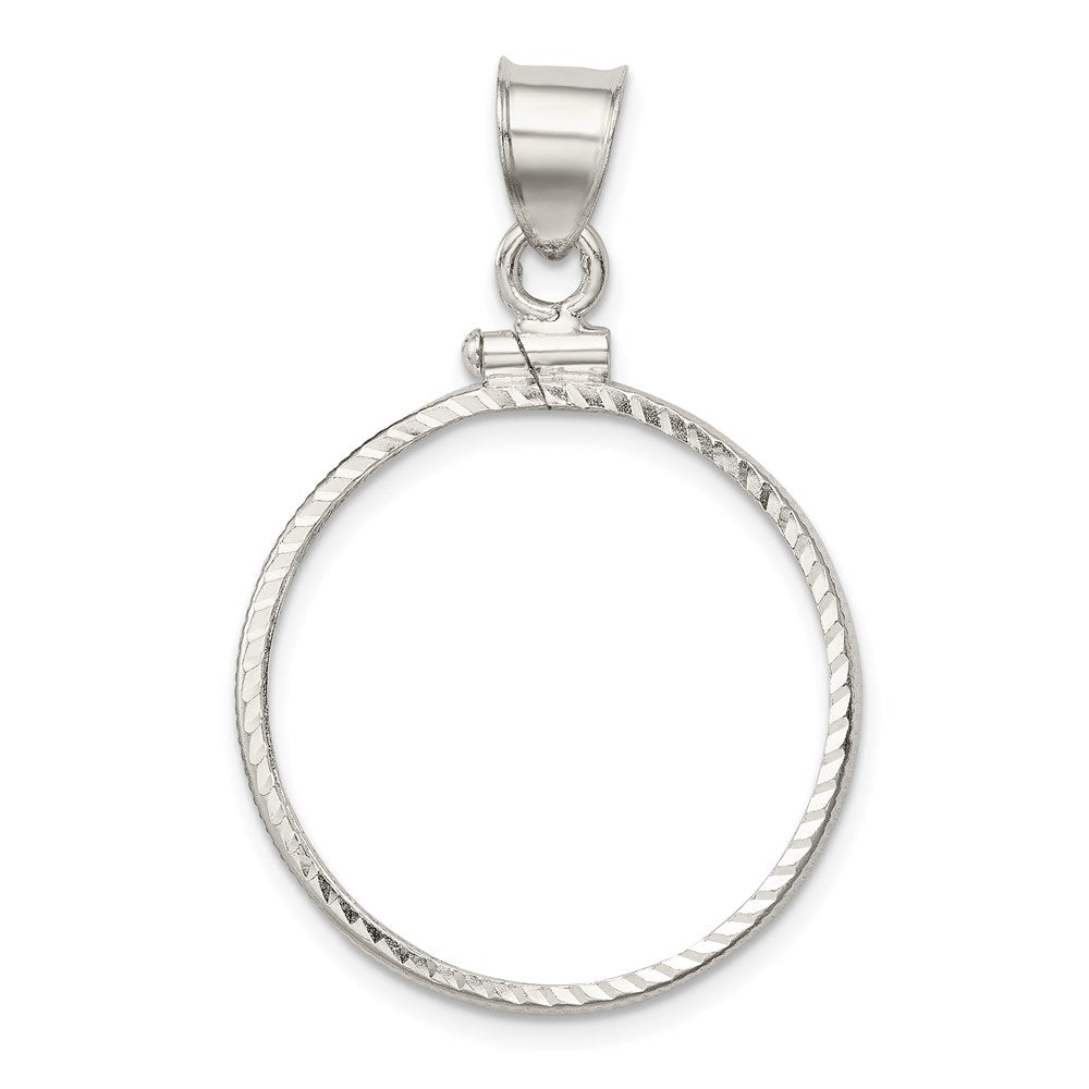Wideband Distinguished Coin Jewelry Sterling Silver Polished and Diamond-cut 24.1 x $0.25 Screw Top Coin Bezel Pendant