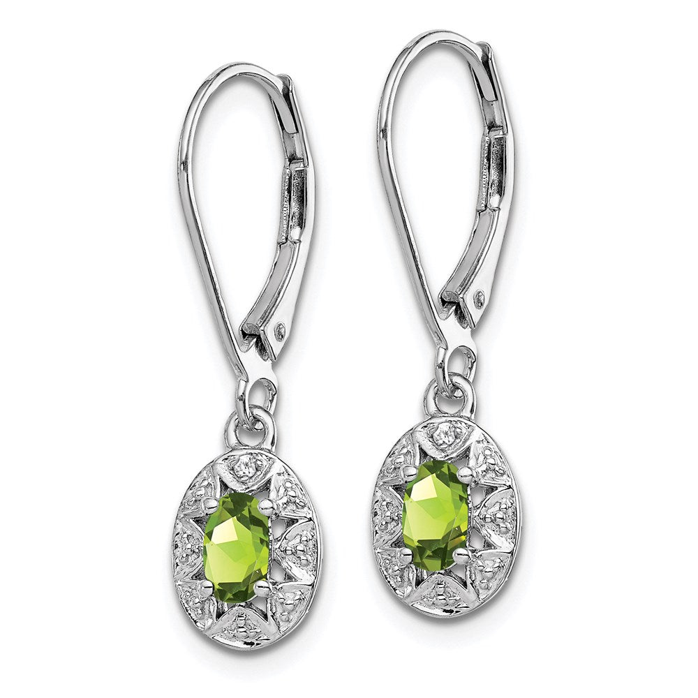 Sterling Silver Rhodium-plated Diam. & Peridot Earrings