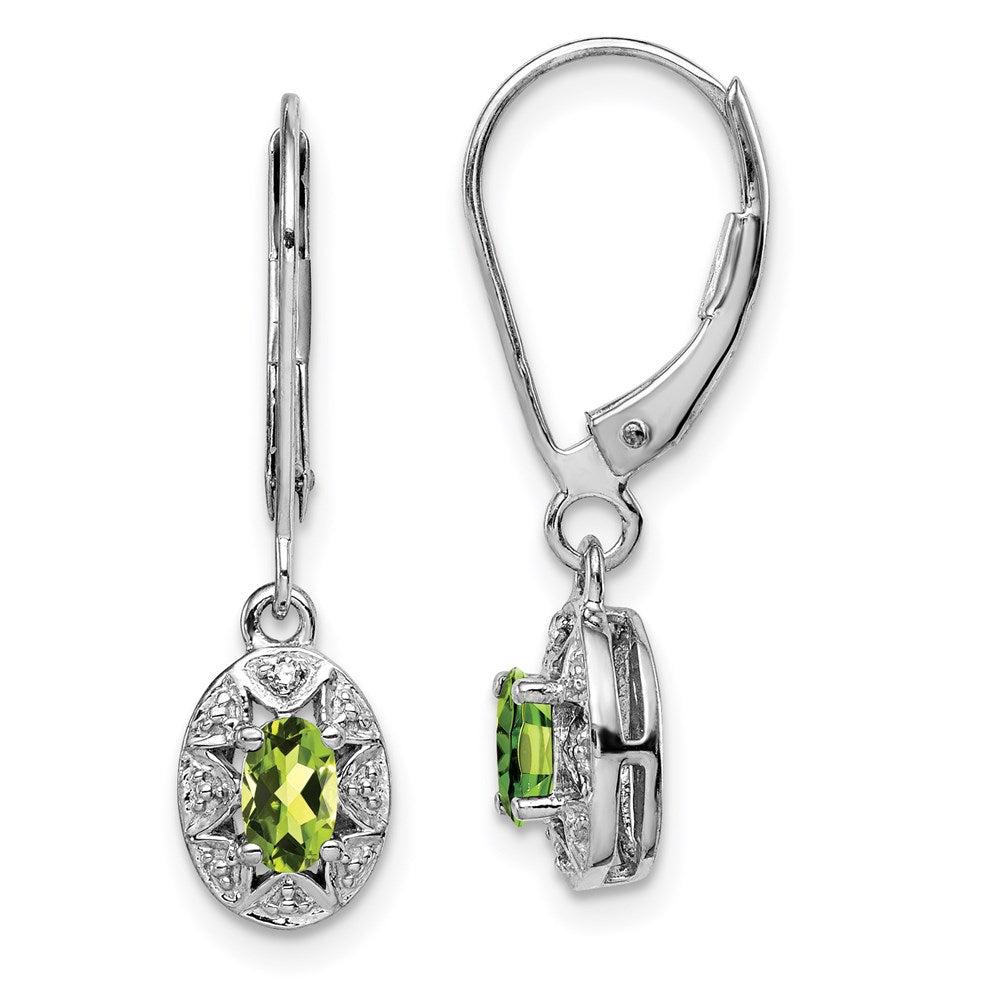 Sterling Silver Rhodium-plated Diam. & Peridot Earrings