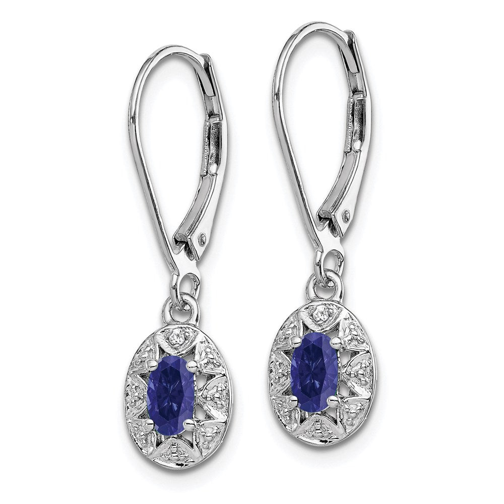 Sterling Silver Rhodium-plated Diam. & Created Sapphire Earrings