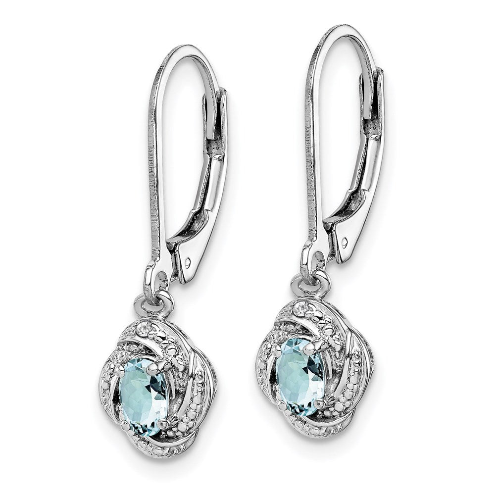 Sterling Silver Rhodium-plated Diam. & Aquamarine Earrings