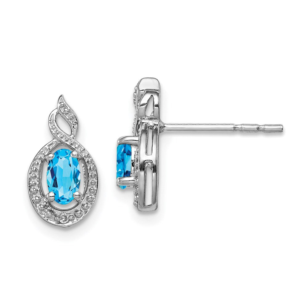 Sterling Silver Rhodium-plated Light Swiss Blue Topaz & Diam. Earrings