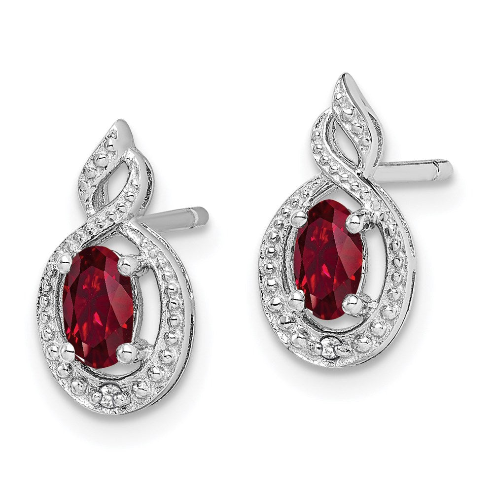 Sterling Silver Rhodium-plated Created Ruby & Diam. Earrings