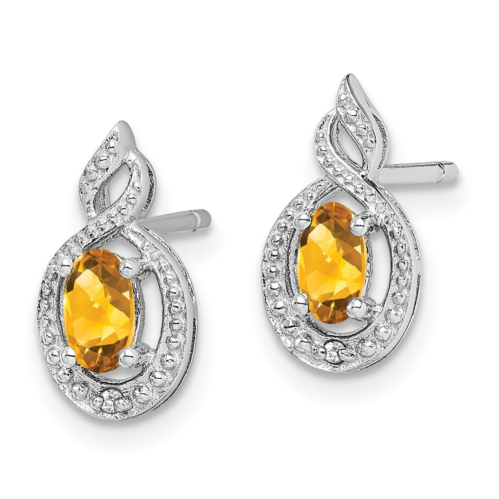 Sterling Silver Rhodium-plated Citrine & Diam. Earrings