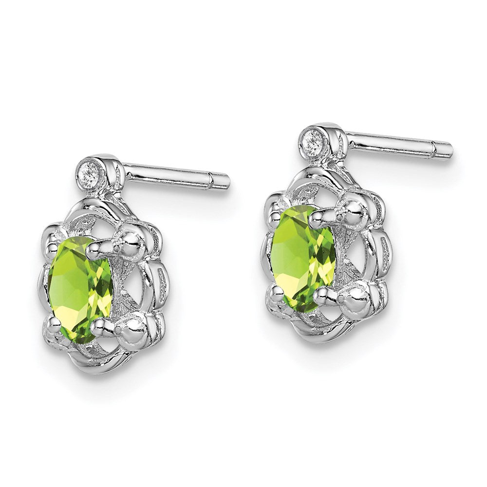 Sterling Silver Rhodium-plated Peridot & Diam. Earrings