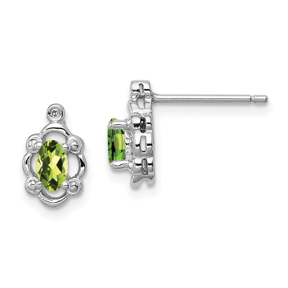 Sterling Silver Rhodium-plated Peridot & Diam. Earrings