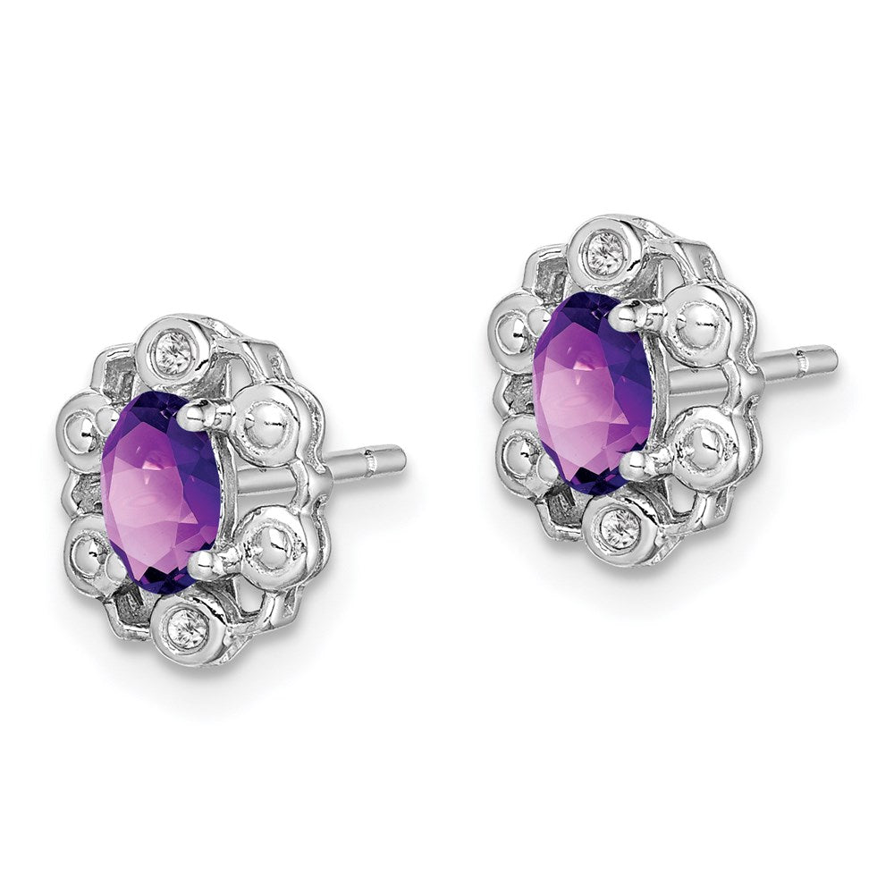 Sterling Silver Rhodium-plated Amethyst & Diam. Earrings