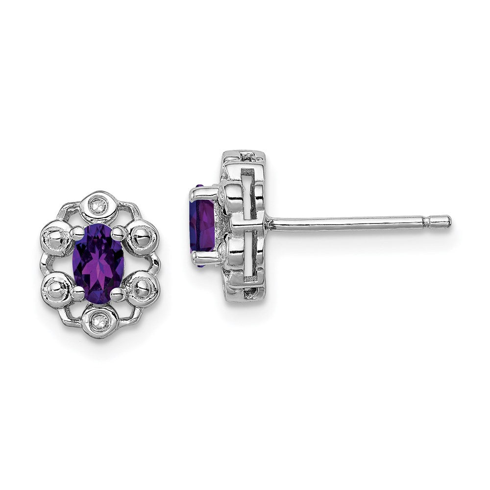 Sterling Silver Rhodium-plated Amethyst & Diam. Earrings