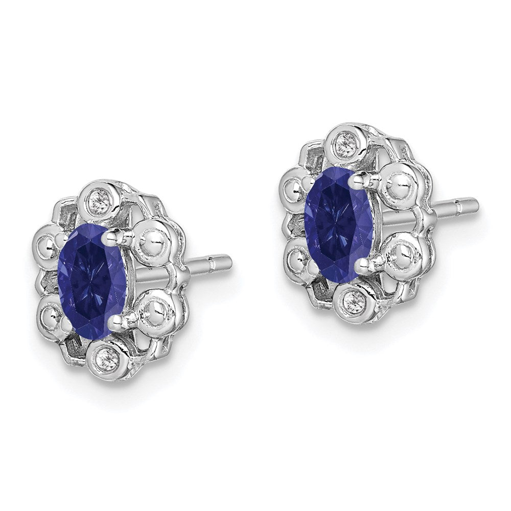 Sterling Silver Rhodium-plated Created Sapphire & Diam. Earrings