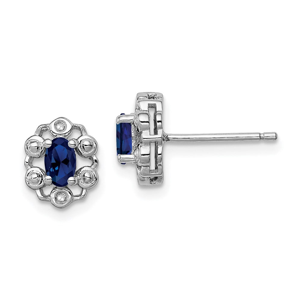 Sterling Silver Rhodium-plated Created Sapphire & Diam. Earrings