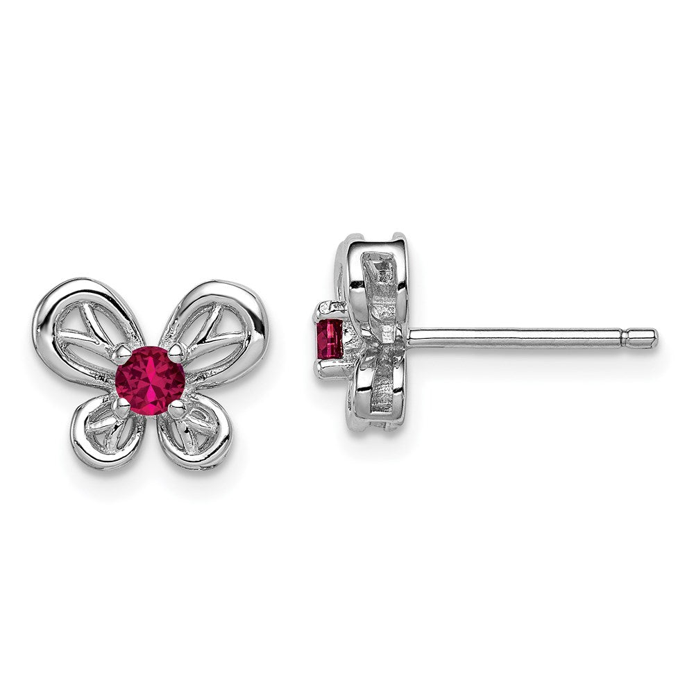 Sterling Silver Rhodium-plated Created Ruby Earrings