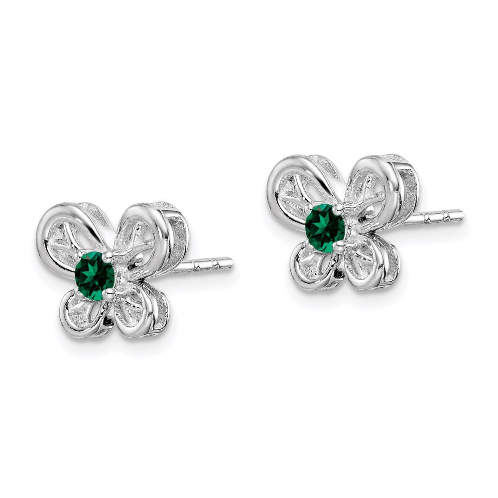 Sterling Silver Rhodium-plated Created Emerald Earrings