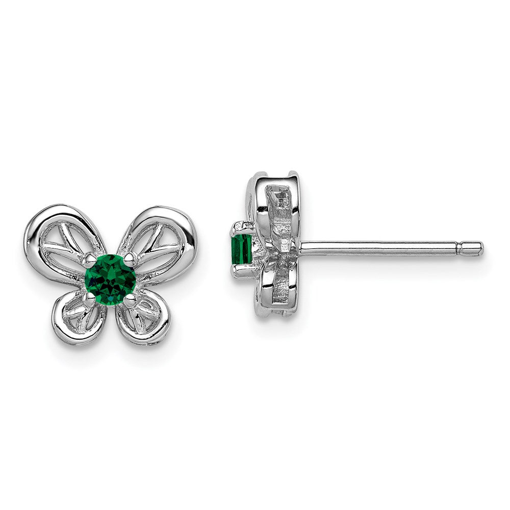 Sterling Silver Rhodium-plated Created Emerald Earrings