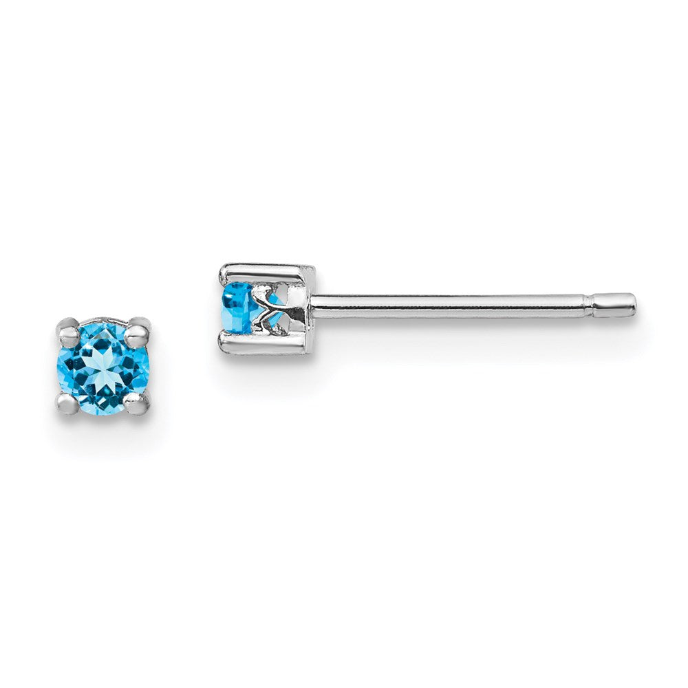 Sterling Silver Rhod-pltd Round Swiss Blue Topaz Post Earrings