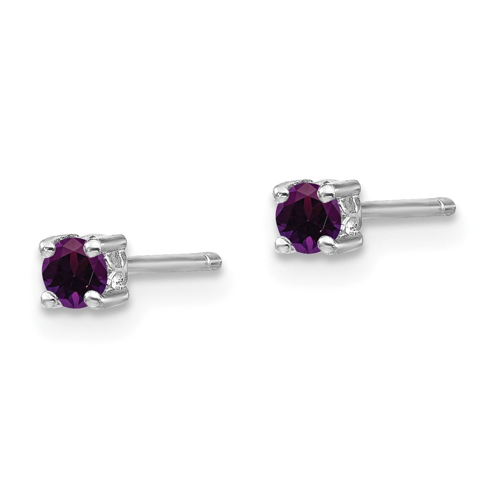 Sterling Silver Rhodium-plated Round Amethyst Post Earrings