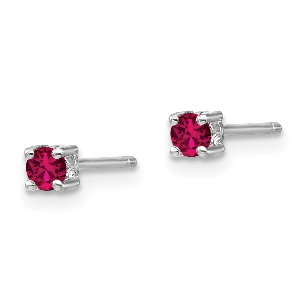 Sterling Silver Rhodium-plated Round Created Ruby Post Earrings