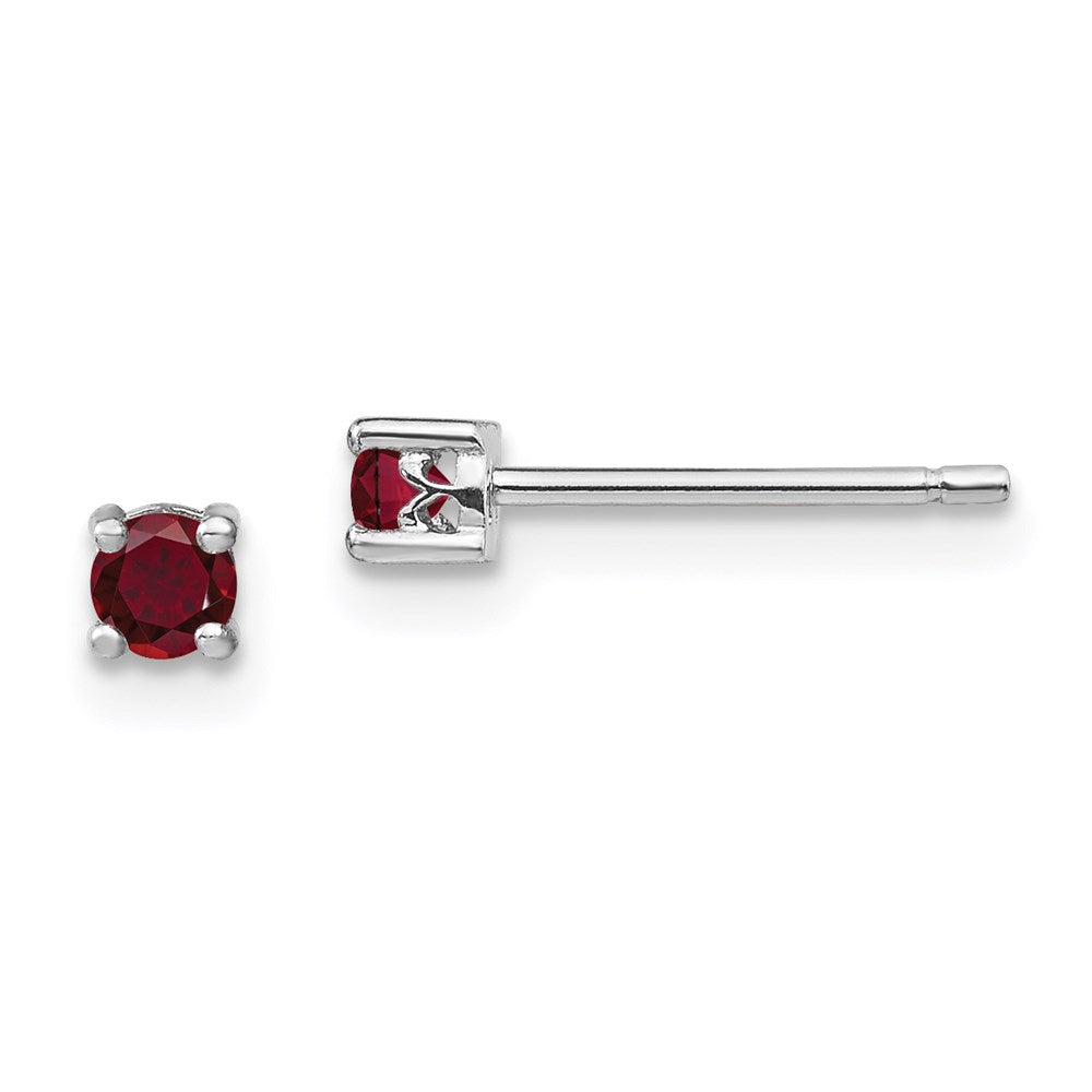 Sterling Silver Rhodium-plated Round Created Ruby Post Earrings