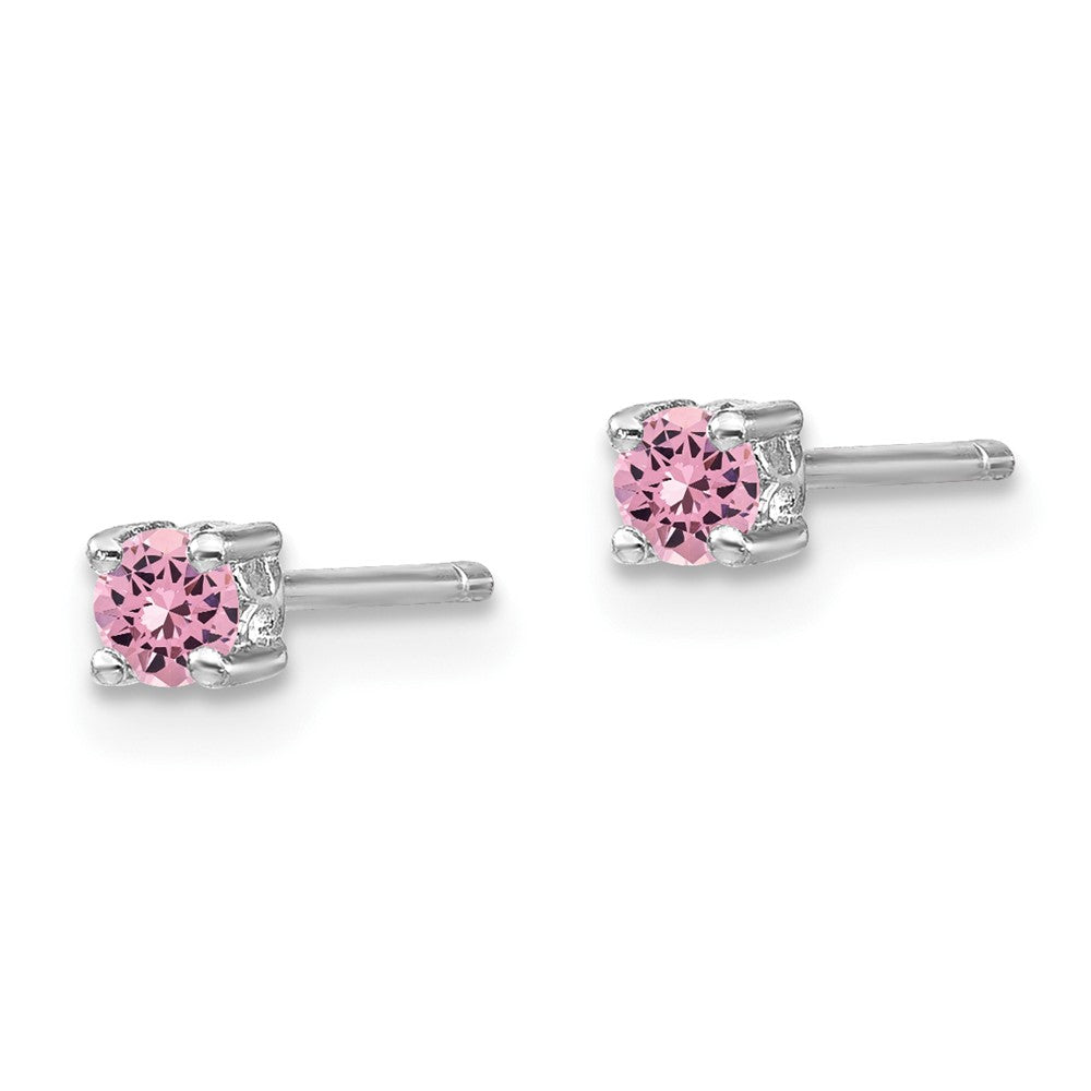 Sterling Silver Rhod-pltd Round Cr. Pink Sapphire Post Earrings