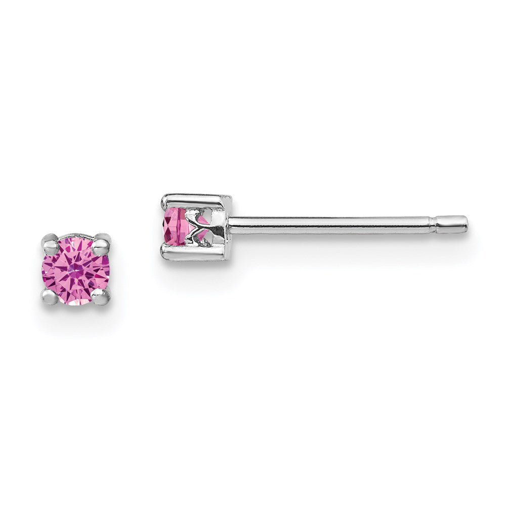 Sterling Silver Rhod-pltd Round Cr. Pink Sapphire Post Earrings